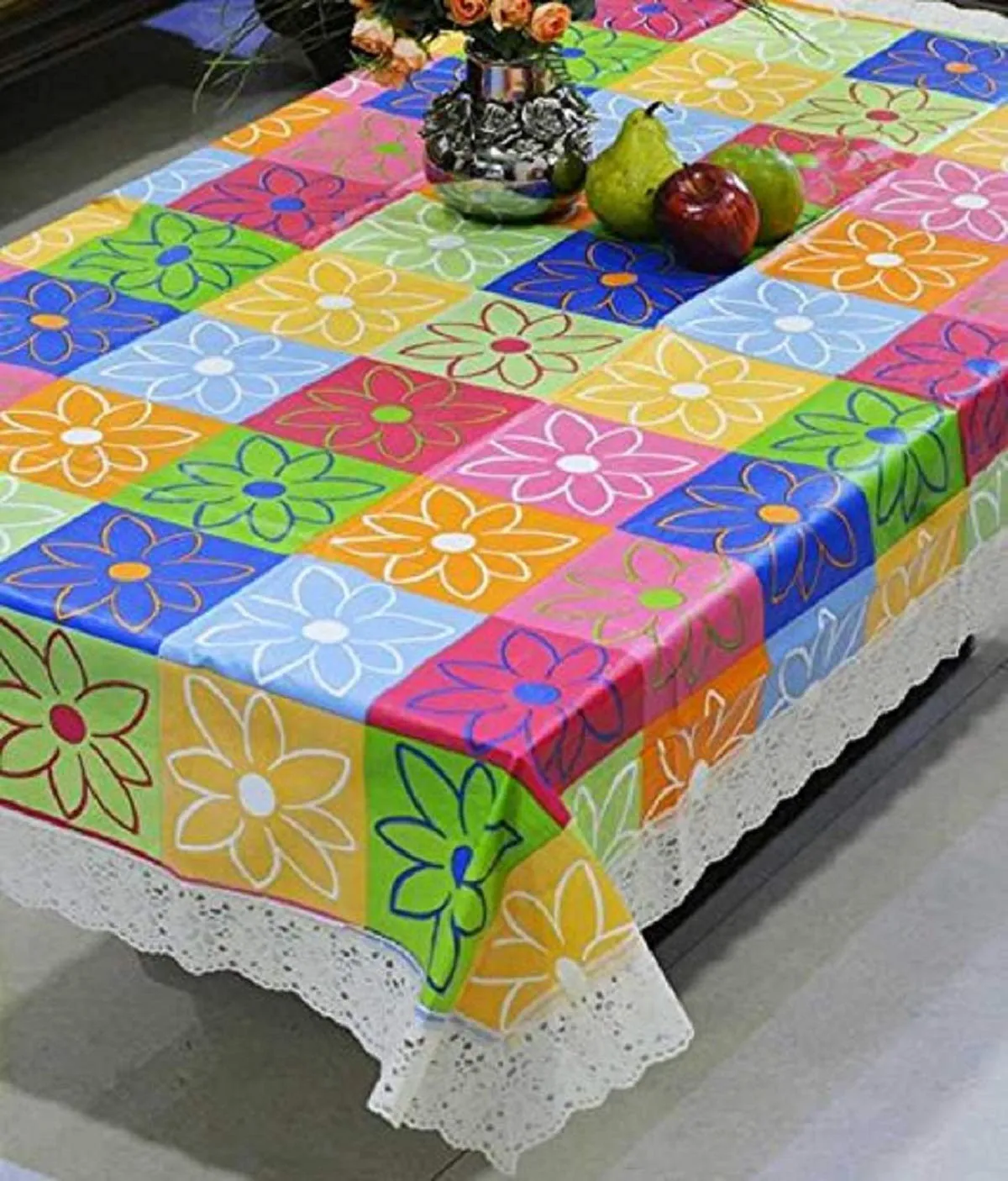 Kuber Industries Dining Table Cover 6 Seater|Table Cloth|Table Cover for Home, Restaurant|PVC Checkered 6 Seater Dining Table Cover (Multicolor)