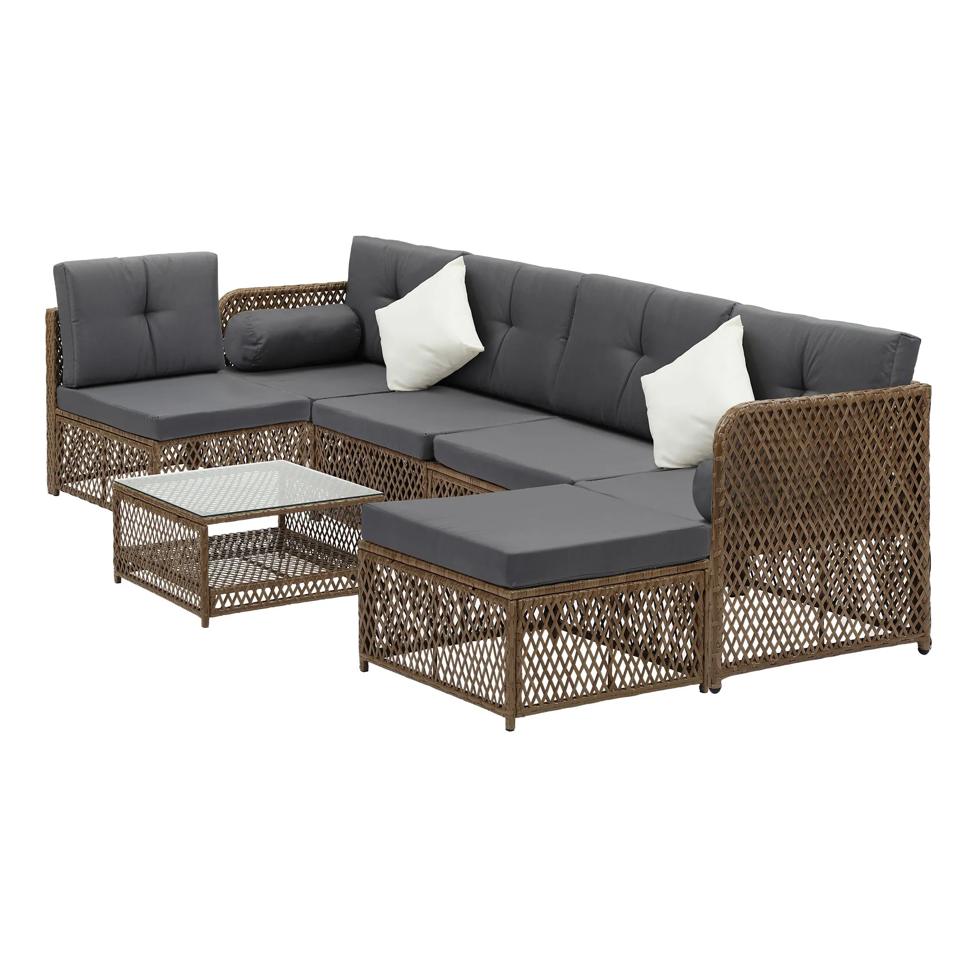 Livsip Outdoor Furniture Lounge Setting 6 Seater Wicker Sofa Set Patio Garden