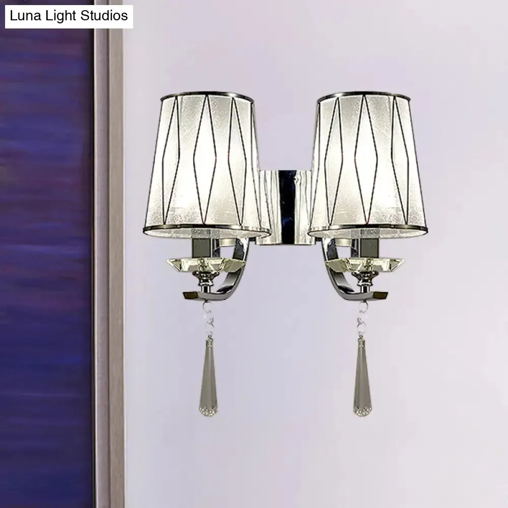 Modern Chrome Wall Lamp with K9 Crystal Drop and Diamond-Pattern Barrel Design