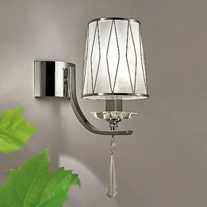 Modern Chrome Wall Lamp with K9 Crystal Drop and Diamond-Pattern Barrel Design