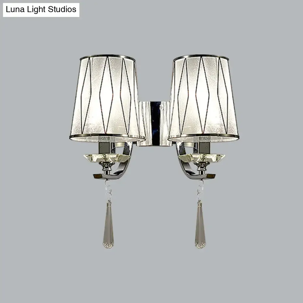 Modern Chrome Wall Lamp with K9 Crystal Drop and Diamond-Pattern Barrel Design