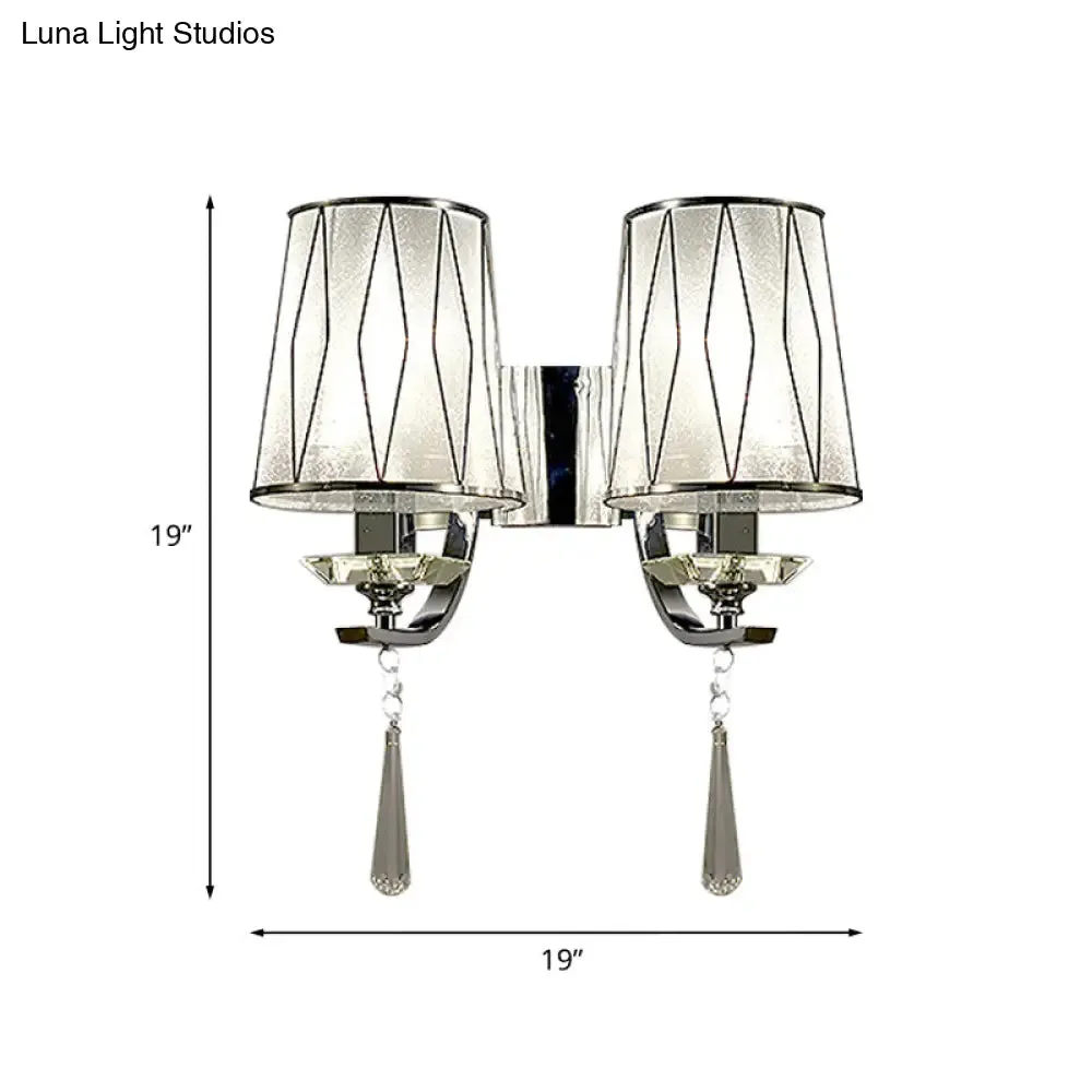 Modern Chrome Wall Lamp with K9 Crystal Drop and Diamond-Pattern Barrel Design