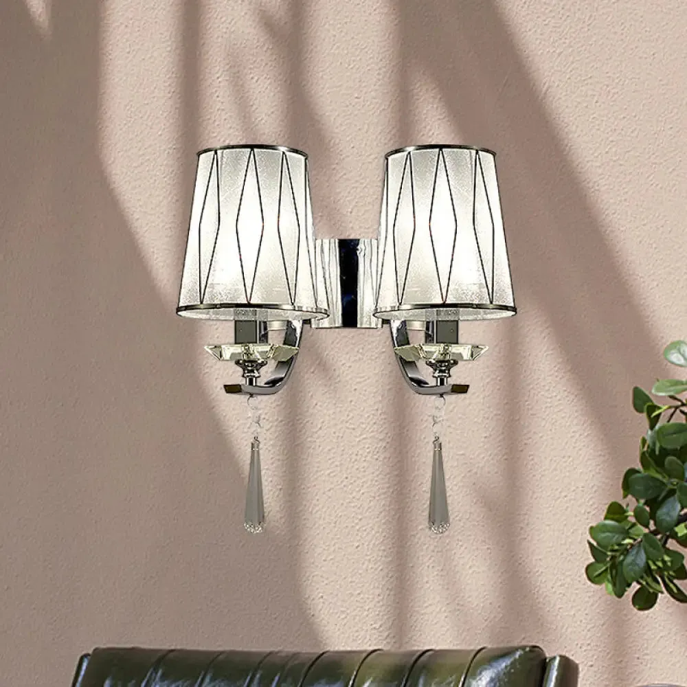 Modern Chrome Wall Lamp with K9 Crystal Drop and Diamond-Pattern Barrel Design