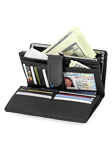 Mundi Suburban Rio 100% Leather Womens Checkbook Wallet With RFID Blocking Technology, Black, One size