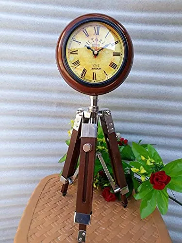 N&N ENTERPRISES Wooden Nautical Ship Desk Clock – Adjustable Maritime Style Table Clock for Home & Office Floor Decoration