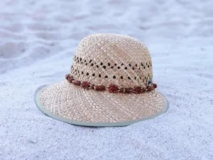 Natural Rush Straw Wooden Beads Sun Visor Hat