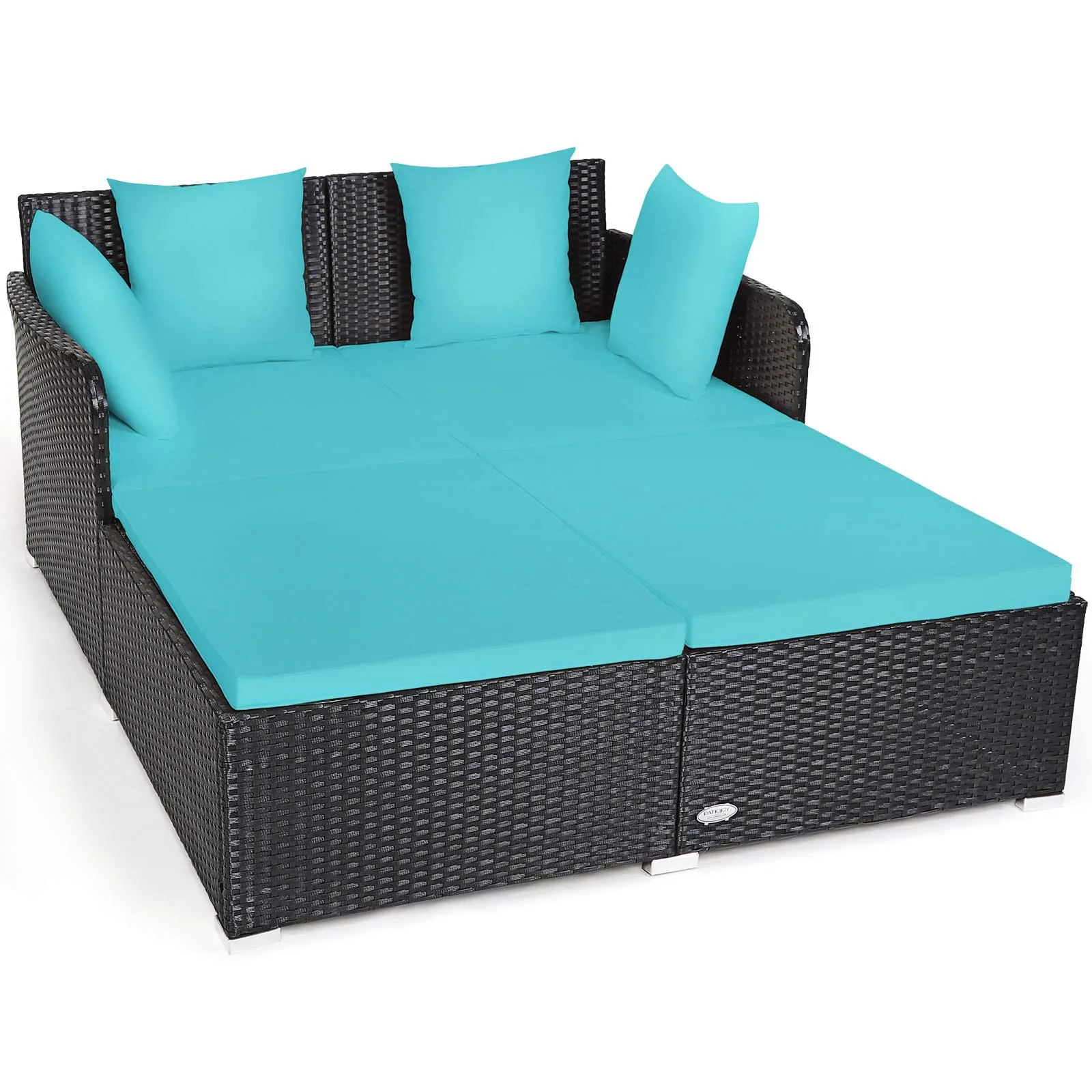 Outdoor Rattan Daybed, Sunbed Wicker Furniture w/Spacious Seat