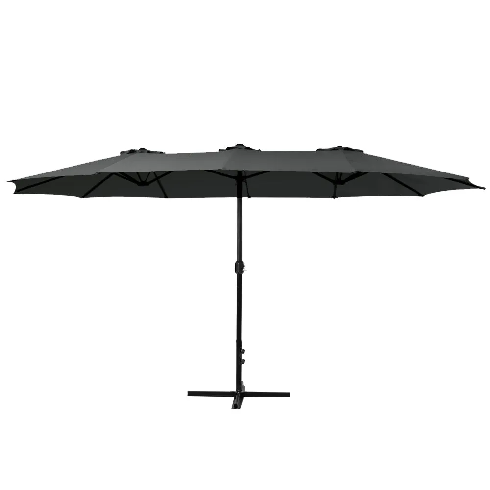 Outdoor Umbrella Twin Umbrellas Beach Garden Stand Base Sun Shade 4.57m - Black