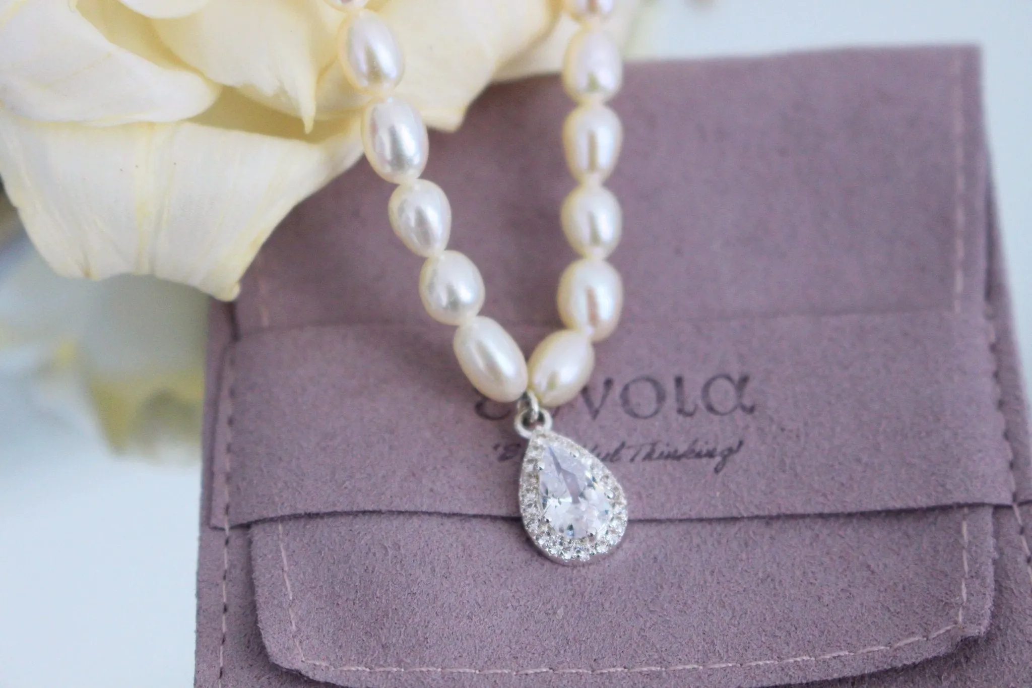 Pearl Chain with Zirconia Gem Pendant | Wedding & Prom