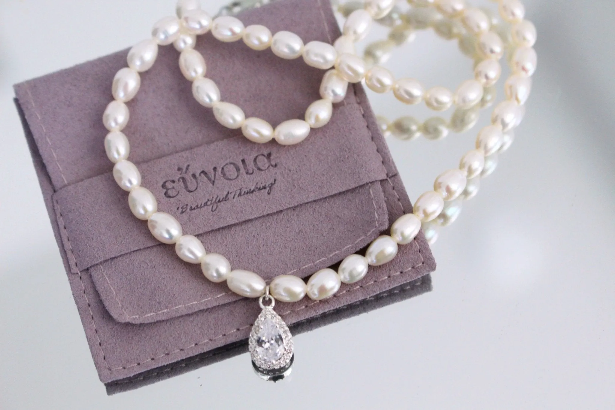 Pearl Chain with Zirconia Gem Pendant | Wedding & Prom