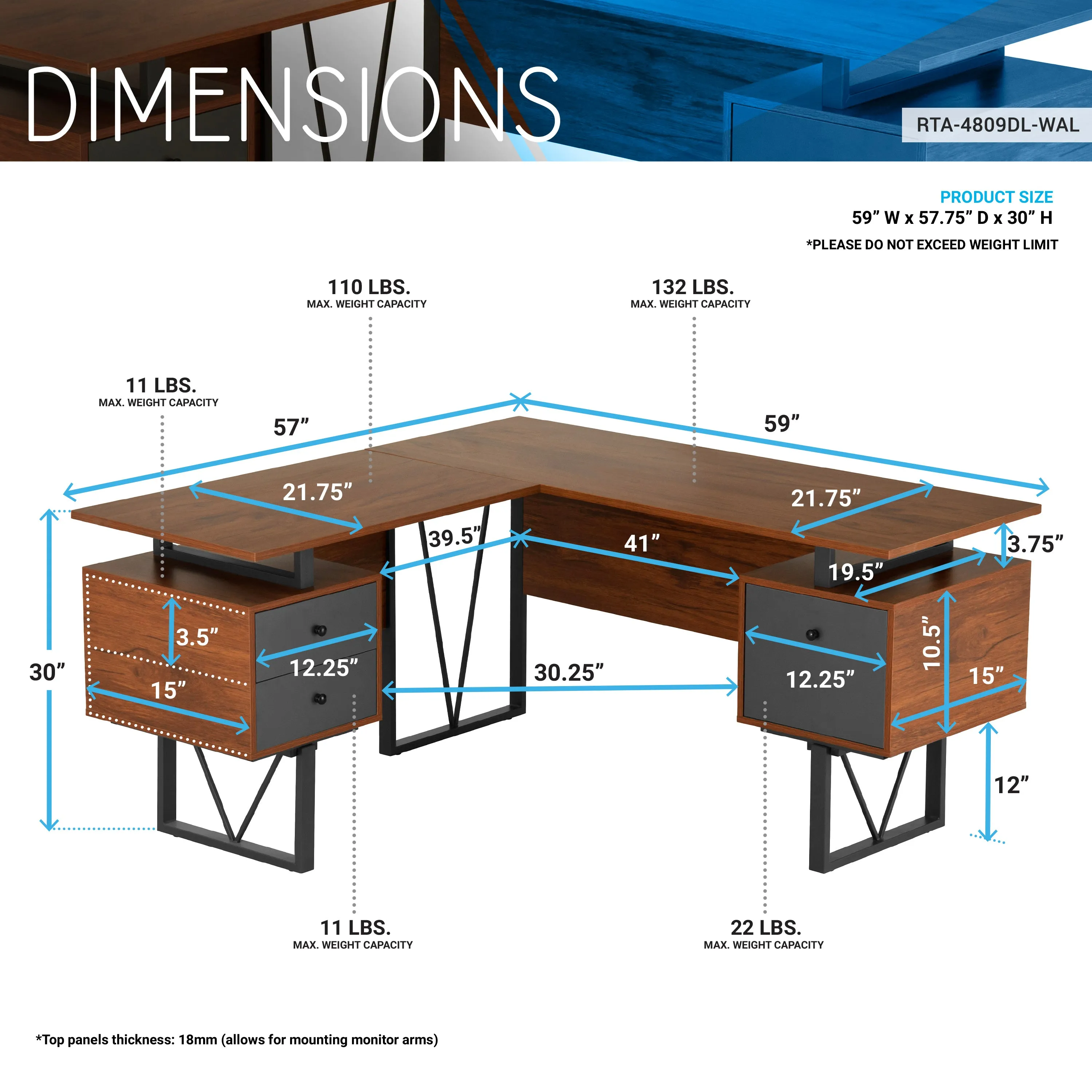 Reversible L-Shape Computer Desk with Drawers and File Cabinet