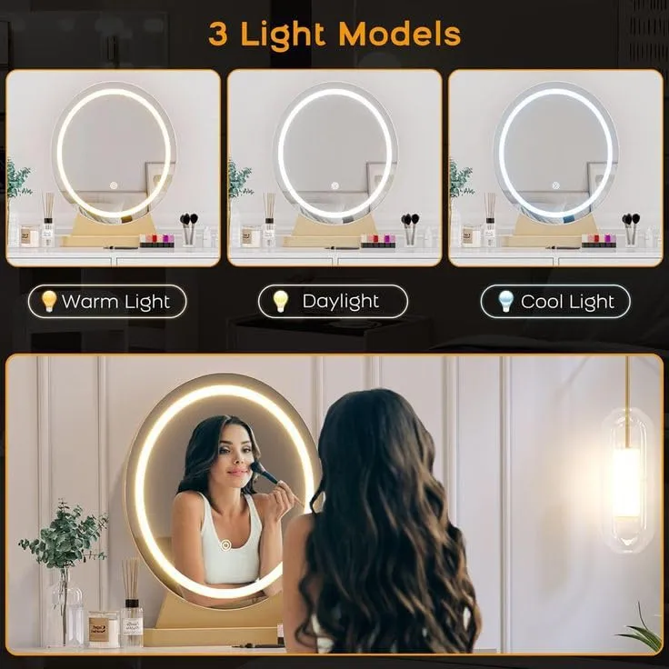 Round Shape LED Mirror with 3 Lighting Options (Warm, Natural White, Cool White) with Touch Sensor (24X24INCH) L36 Stylish and Decorative Design.