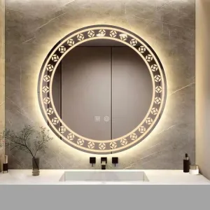 Round Shape LED Mirror with 3 Lighting Options (Warm, Natural White, Cool White) with Touch Sensor (24X24INCH) L50 Stylish and Decorative Design.