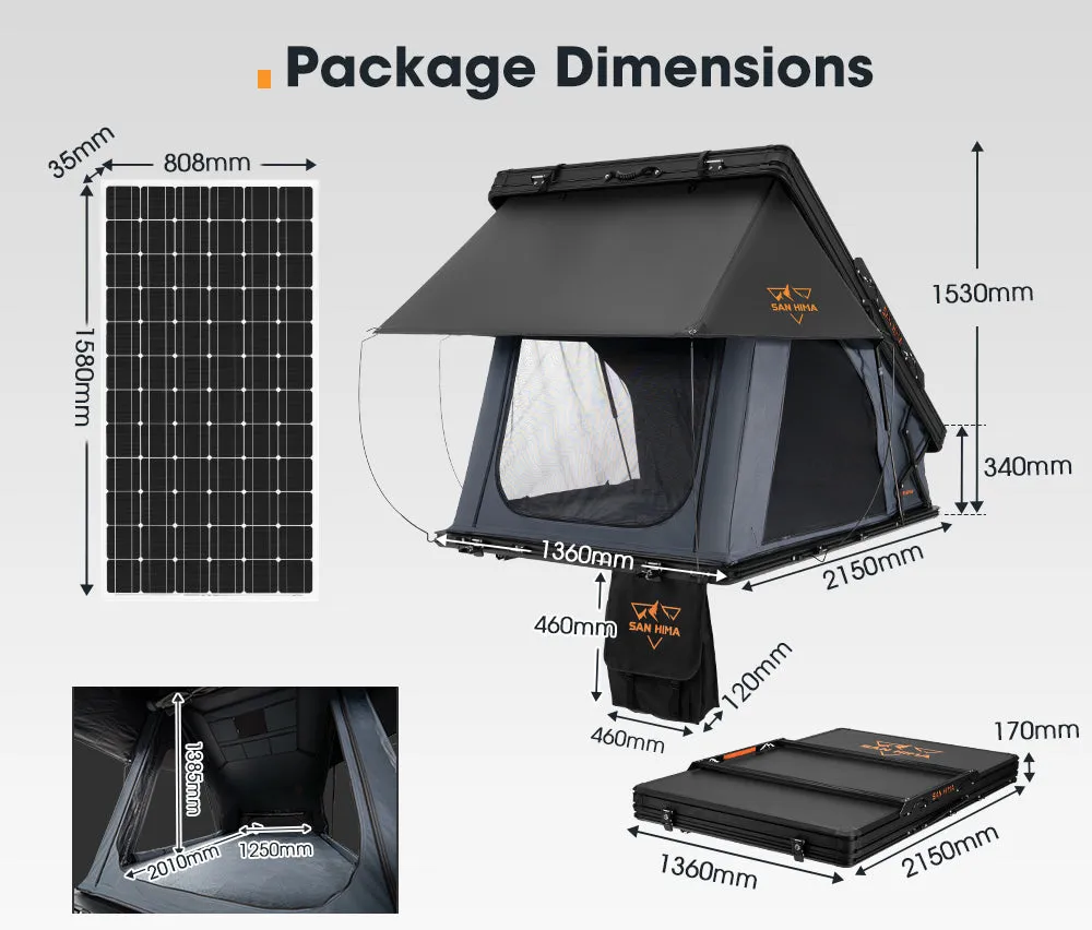 San Hima Kalbarri X Rooftop Tent Hardshell With Ladder   250W Solar Panel