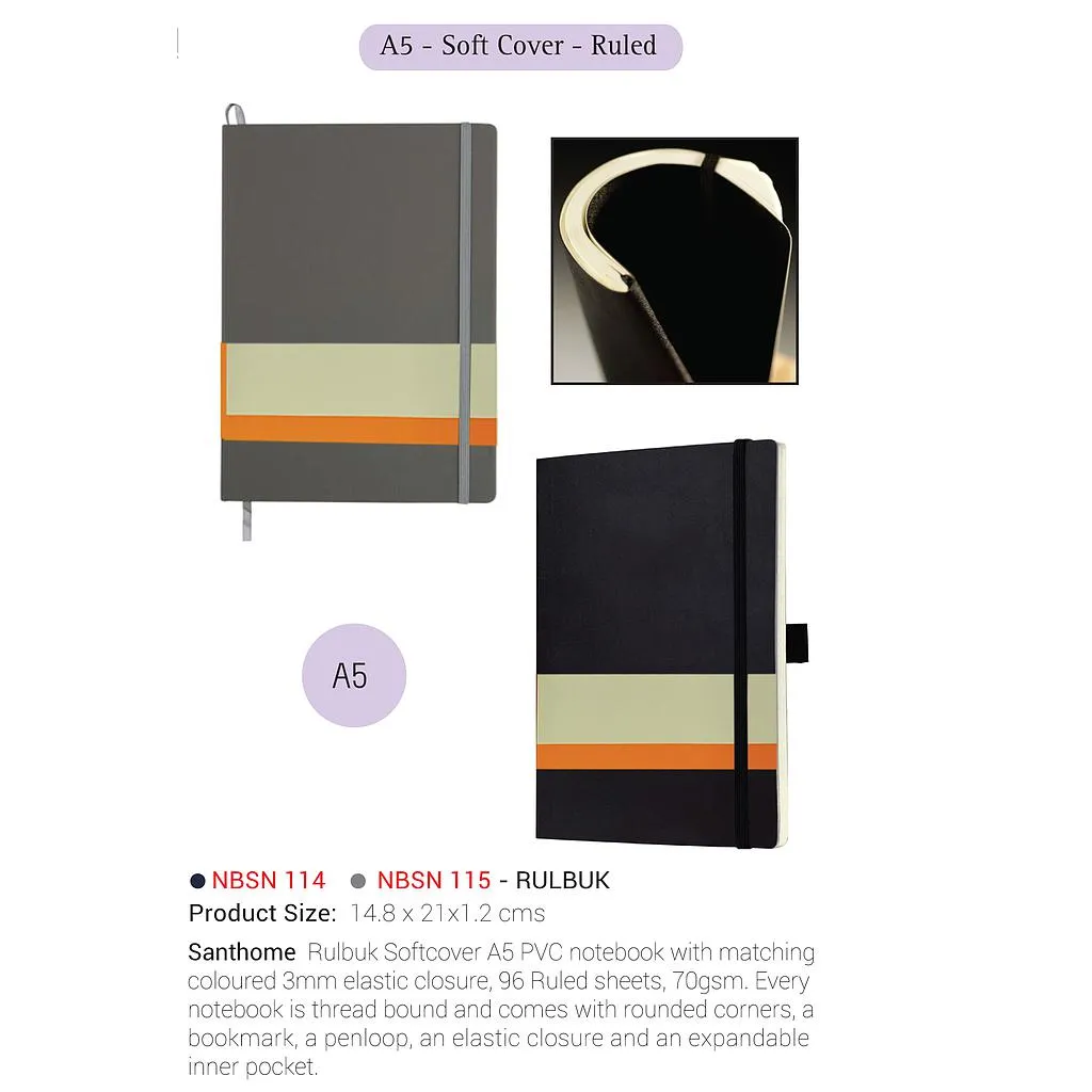 SANTHOME Soft Cover A5 Notebooks -(AMS-NBSN-115 - RULBUK)