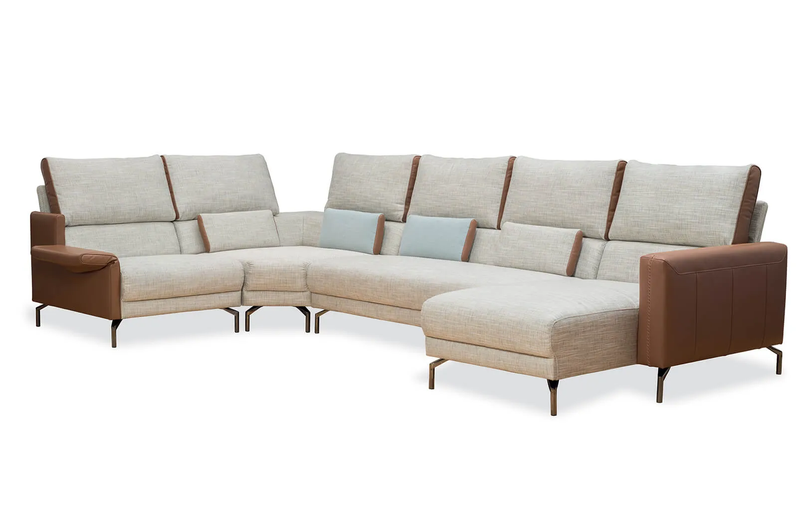 Stuttgart beige fabric caramel leather sectional