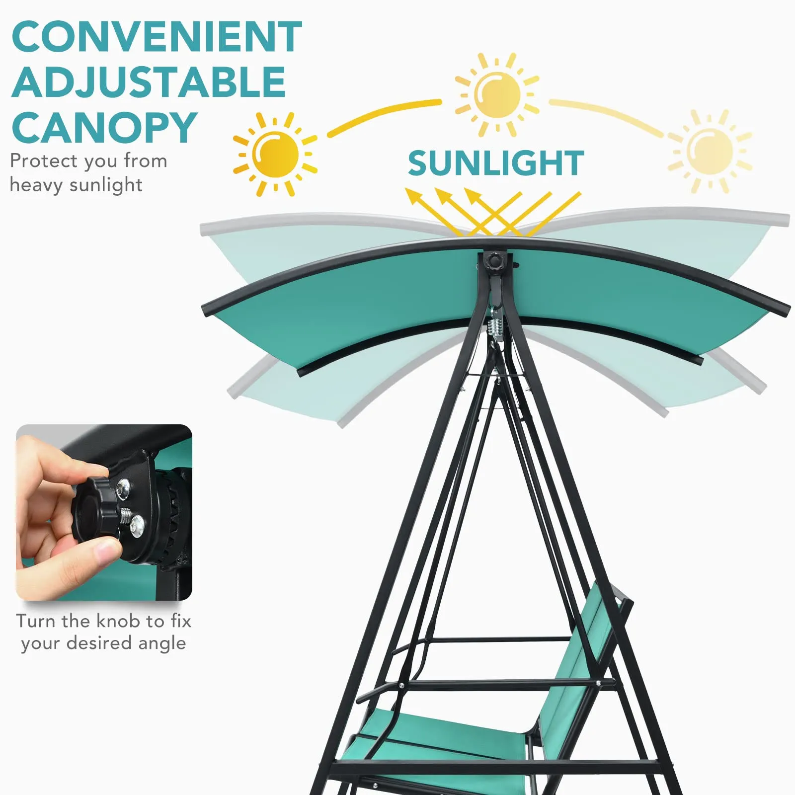 Tangkula 2-Person Patio Swing, Weather Resistant Glider with Adjustable Canopy