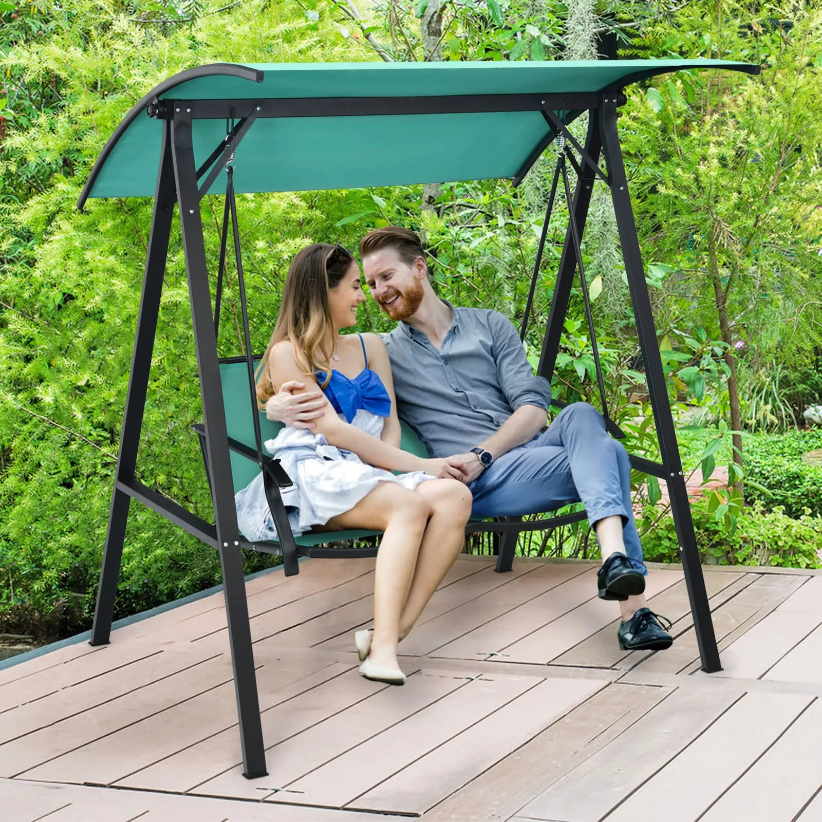 Tangkula 2-Person Patio Swing, Weather Resistant Glider with Adjustable Canopy