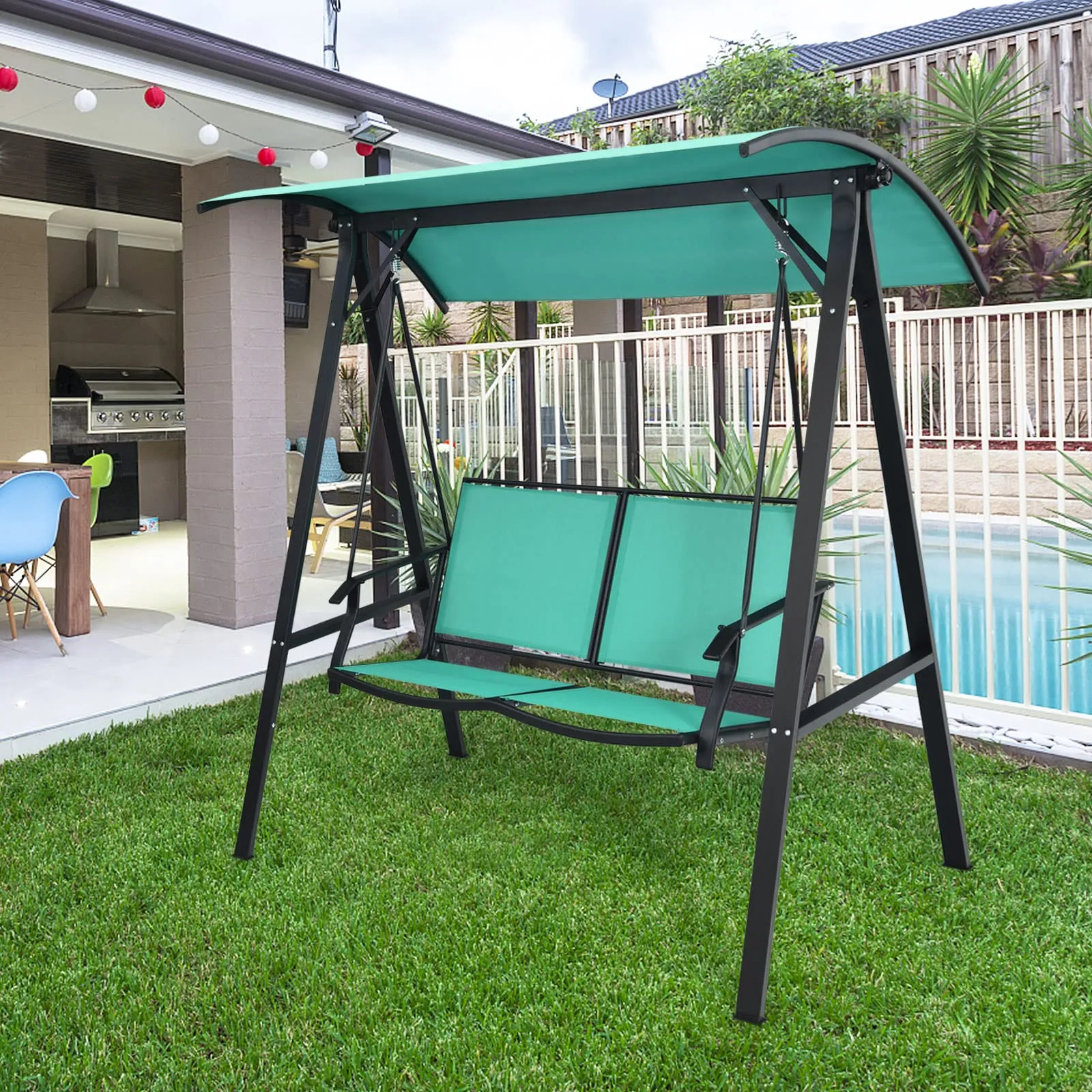 Tangkula 2-Person Patio Swing, Weather Resistant Glider with Adjustable Canopy