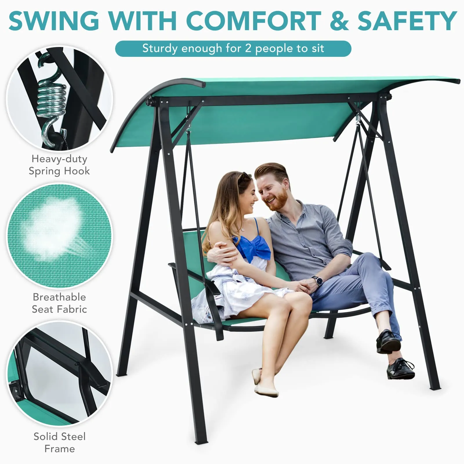 Tangkula 2-Person Patio Swing, Weather Resistant Glider with Adjustable Canopy