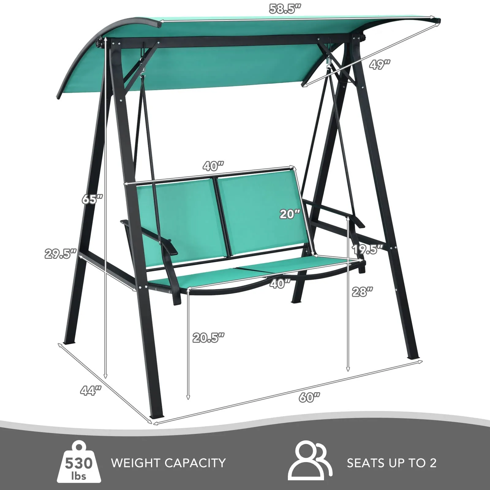 Tangkula 2-Person Patio Swing, Weather Resistant Glider with Adjustable Canopy