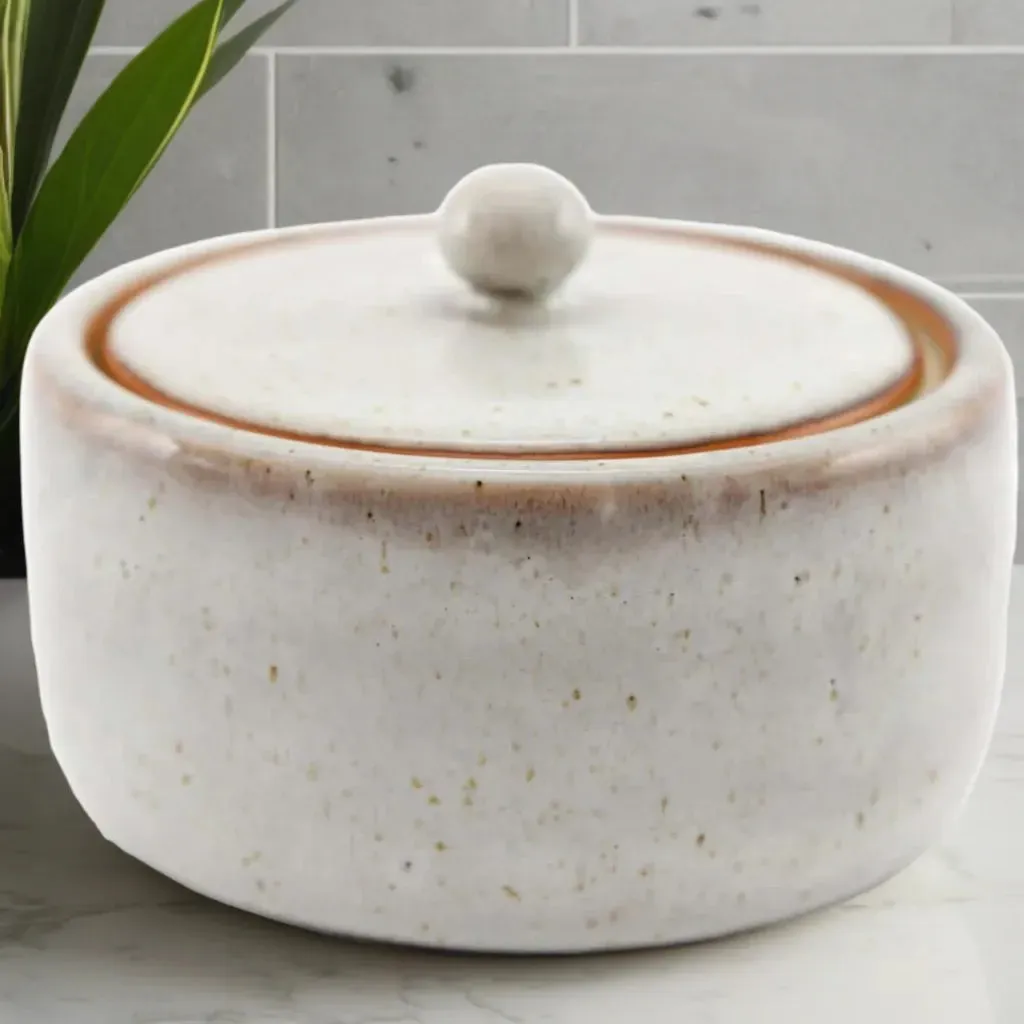 Taupe Ceramic Pot With Lid