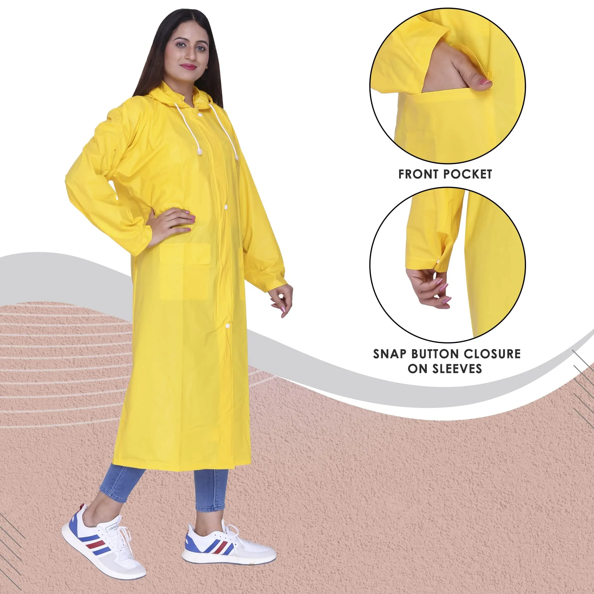 THE CLOWNFISH Indus Pro Series Women's Waterproof PVC Raincoat/Longcoat with Adjustable Hood- With Storage Bag (Yellow, XXXL)