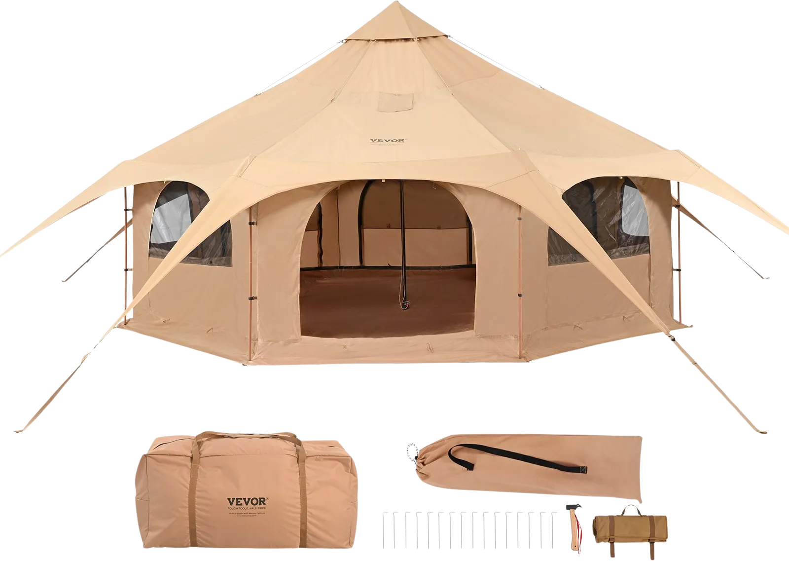 Vevor Bell Tent 16.4' Breathable Canvas Yurt with Stove Jack and Detachable Groundsheet Fits 8 People New