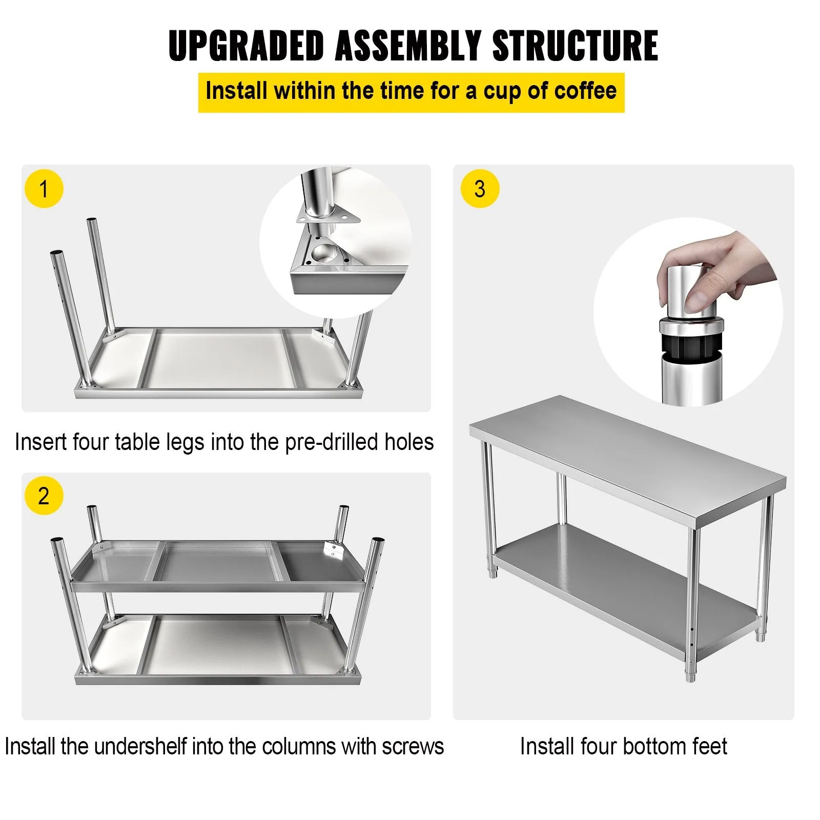 Vevor Prep Table 60" x 24" x 34" Stainless Steel 550 lbs. Capacity with Adjustable Undershelf New