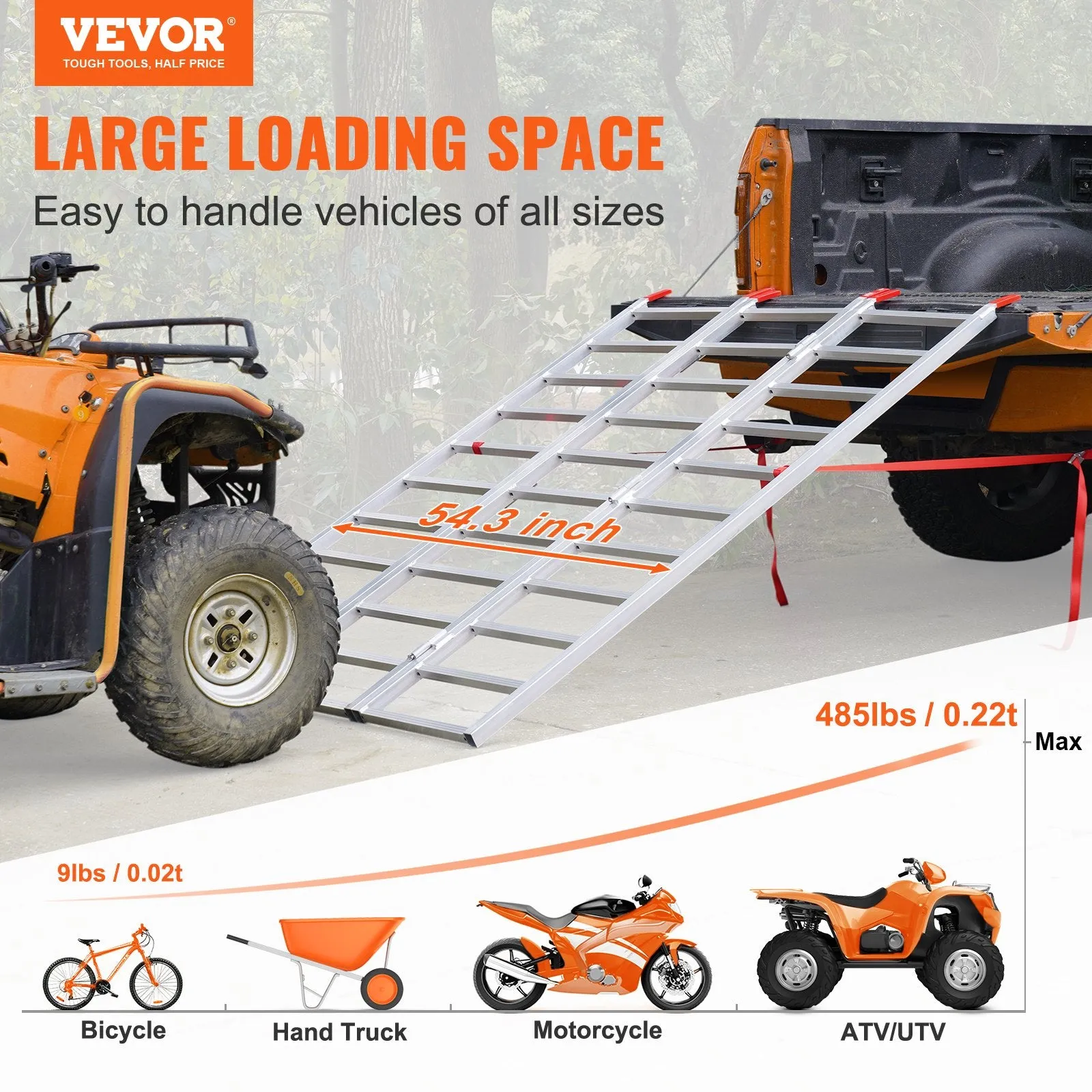 Vevor Tri-Fold Aluminum Loading Ramp 1500 Lbs Capacity 77" x 54" for Tractors ATVs UTVs New