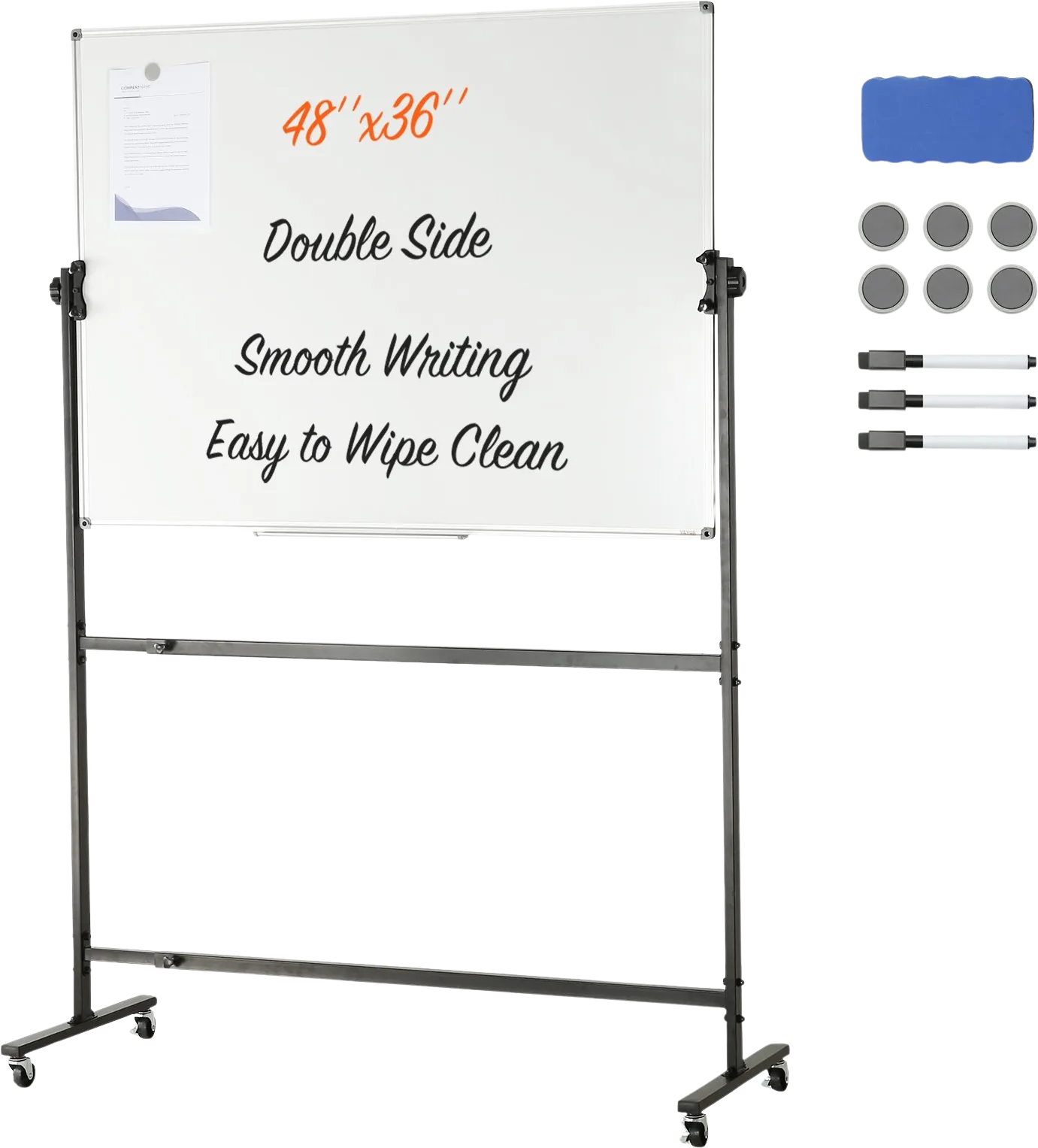 Vevor Whiteboard 48" x 36" Double-Sided Reversible Magnetic Dry Erase Board with Wheels New