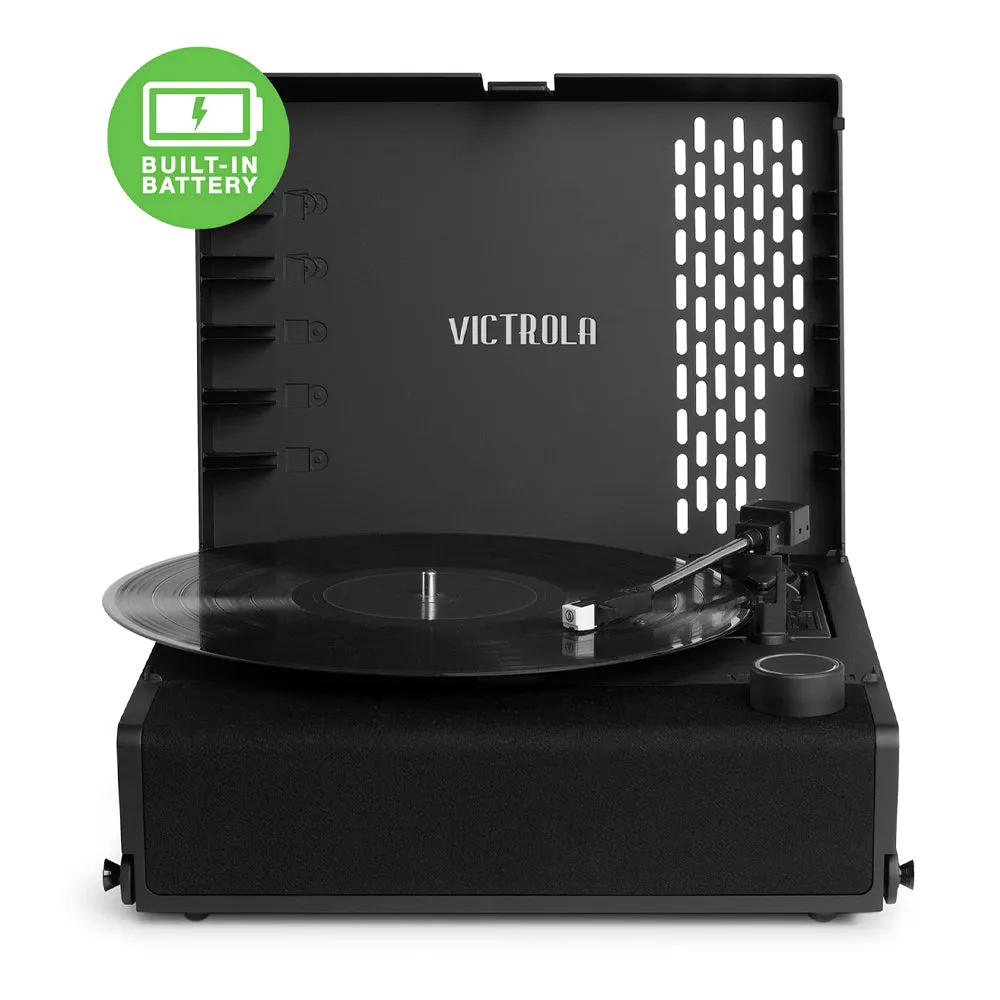 Victrola Revolution Go Turntable - Black   Bundled Crosley Record Storage Display Stand