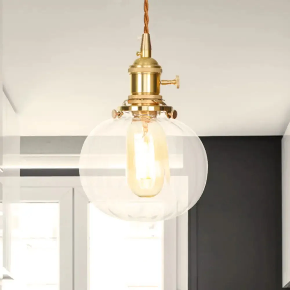 Vintage-Style Globe Pendant Light with Clear Glass Finish - Ideal Foyer Hanging Fixture