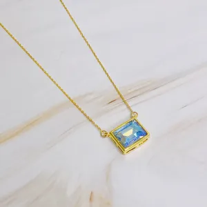 Water Blue Sweet Square Pendant Necklace