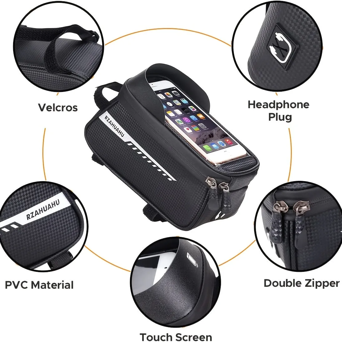 Waterproof Front Frame Bag with Phone Holder for Cyclists